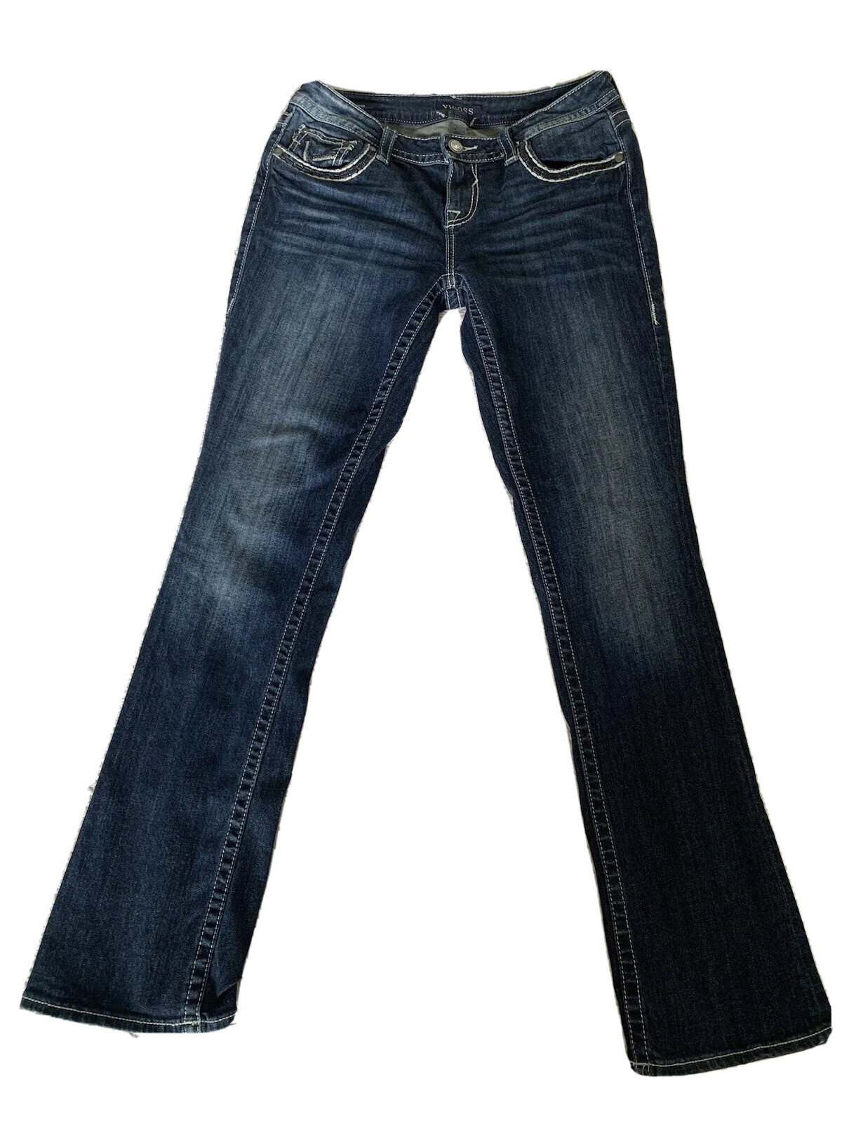 Vigoss New York Sz 5 Denim Jeans Boot Cut Slim Thick Stitch Embellished