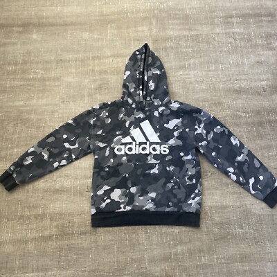 Adidas Hoodie Boys XL 18/20 Black Camo Pullover Long Sleeve