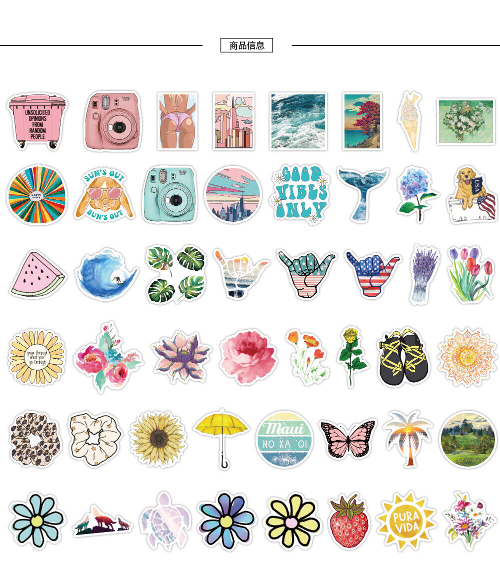 100pcs VSCO Stickers Cute Preppy Artist Aesthetic Vine Hydro Flask Laptop  Girls