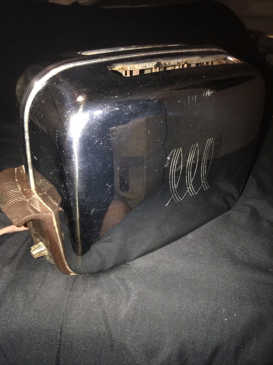 Vintage 1950’s Chrome Toastmaster 2-Slice Toaster Model 1B14 Braided Cord  MCM