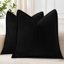 Spring Corduroy Throw Pillow Covers 18x18 Set of 2 18" x 18" Pack of 2 Black