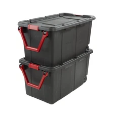 Large Storage Bin 2pk 40gal Wheeled Plastic Storage Container Handle Black 2ct