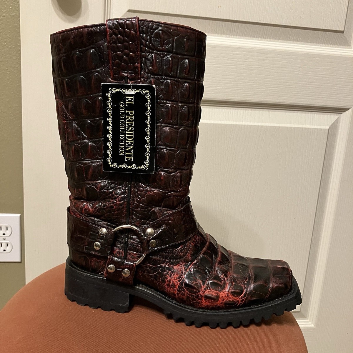EL PRESIDENTE GOLD COLLECTION Harness Boots BLACK CHERRY Alligator