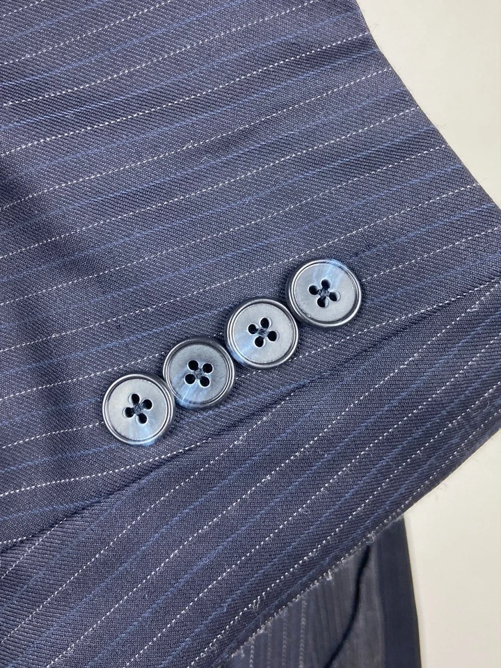 TASSO ELBA Mens 46R Navy Stripe Wool CASHMERE 2 Piece Suit W/ Dress Pants 38x30 - Image 4 of 4