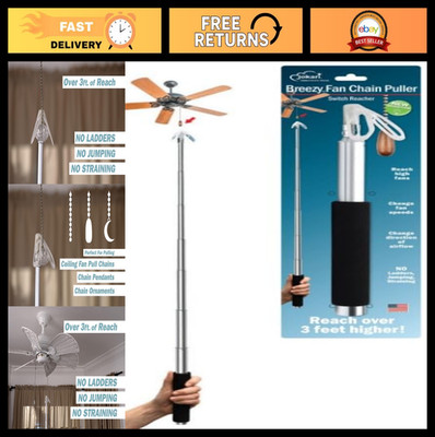 Ceiling Fan Pull Chain Grabber - 3ft Telescoping Rod for Easy Speed Control & Di