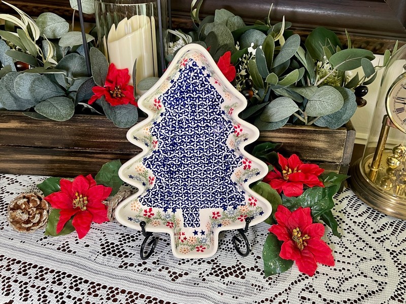 Polish Pottery, Christmas Tree Dish, Hand Painted, Manufaktura, Signed, Unikat