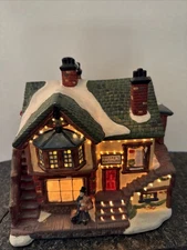 Huntington Aldi*Ceramic*Christmas Village Antique Shop Fiber Optic(no Cord)