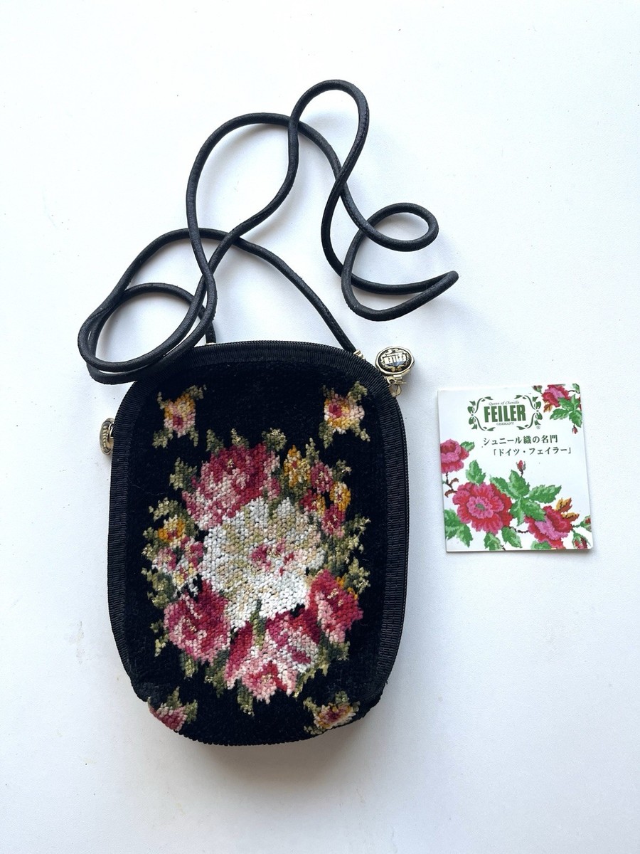 FEILER バッグ FEILER Floral Chenille Mini Shoulder Bag Black Crossbody Japan
