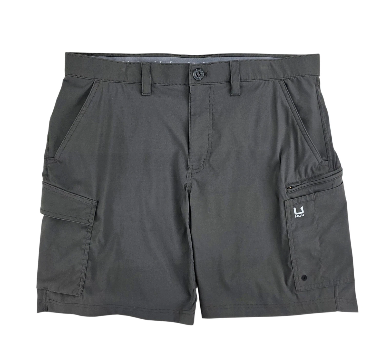 HUK Performance Fishing Shorts Mens 38 Gray Utility Cargo Stretch UPF Zip Pocket