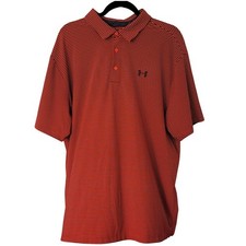 Under Armour Polo Mens 2XL Orange Navy Blue Striped HeatGear Loose Fit Shirt