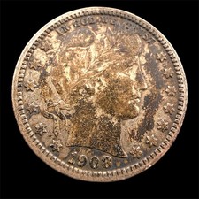 1908 USA Quarter Dollars Barber Silver Coin United States In Decent Grade