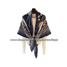 Sallys Boutique 70 Cashmere 30 Silk Wrap Scarf Wheels Print 2 Face Shawl 53"