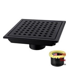 6 inch Stainless Steel Shower Floor Drain with Threaded Adapter, Matte Black