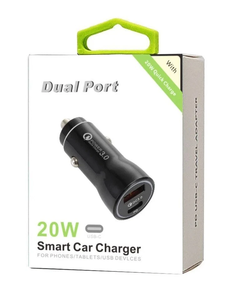 Lot of 100Pcs 20W Dual Port Smart Car Charger (USB-C Port + USB Port) Black - Image 2 of 2