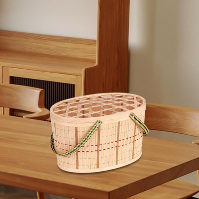 Egg Basket Versatile Oval Shaped Bamboo Woven Basket for Snacks Bread Pastry