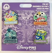 Disney Disneyland Fantasyland Toontown Tomorrowland Booster Set Of 4 Pins - NEW