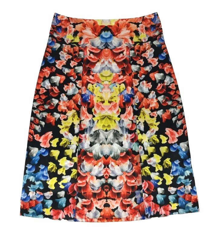 Table Eight Skirt Bright Size 8 Yellow Blue Orange Floral Pencil Midi Satin