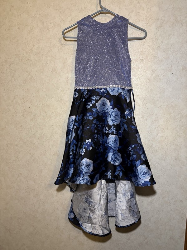 Speechless Big Girl's Floral Mikado Jewel Waist Hi-Lo Fanciful Dress-Size-14