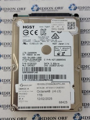 HITACHI 1TB 2.5'' SATA HDD 5400 RPM HTS541010A9E680, GRADE A, SKU 5959