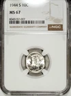 1944 S NGC MS 67 Mercury Silver Dime ☆☆ Great For Sets ☆☆ 007