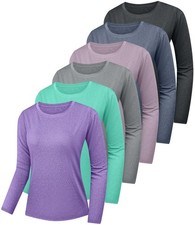 6 Pack Women's Quick Dry Fit Long Sleeve Shirts, UPF 50 Rash Guard Swim Fish...