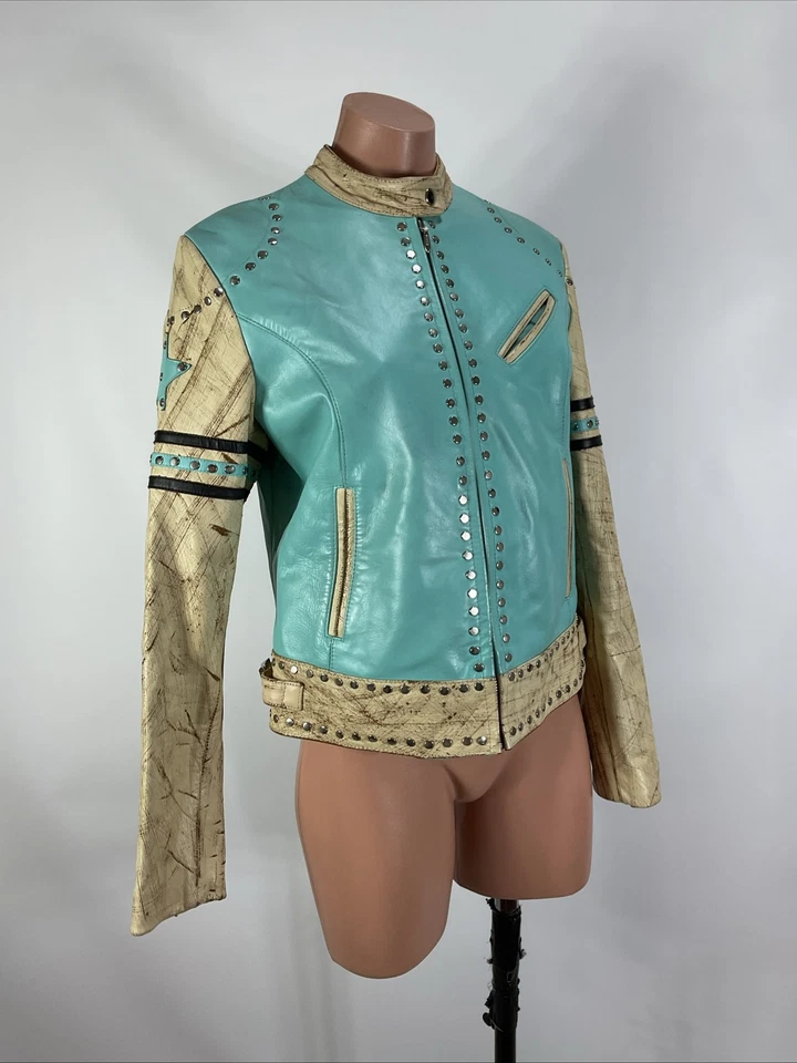 Chaqueta Wilson's RARA Vintage Cuero Aqua Máxima Star Envejecida Talla M Foto 4 de 4