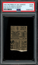 THE PRIDE OF THE YANKEES / 1942 Hollywood Premiere Movie Ticket, Babe Ruth PSA 2
