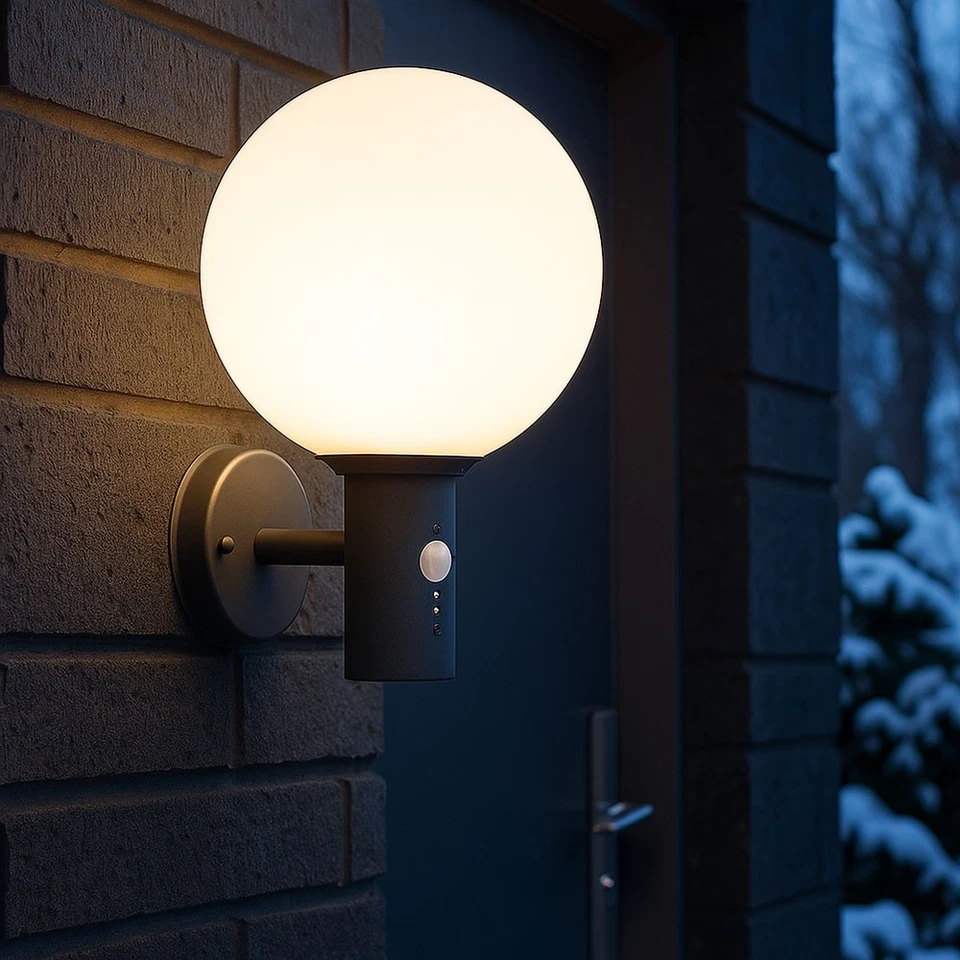 Hauswandlampe Wandleuchte Außenleuchte Bewegungsmelder Glas LED Kugel anthrazit - Bild 3 von 4