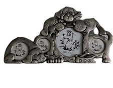 Dogs Puppies Photo Frame Holds 4 Pictures Pewter New Vintage Free Shipping