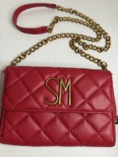 Steve Madden Logo Red Quilted Gold-tone Chain Strap Crossbody Bag