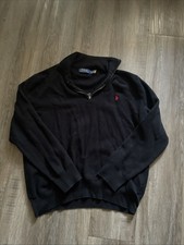 Polo Ralph Lauren Men  s Black Quarter Zip Knit Sweater Size XL Red Pony Logo