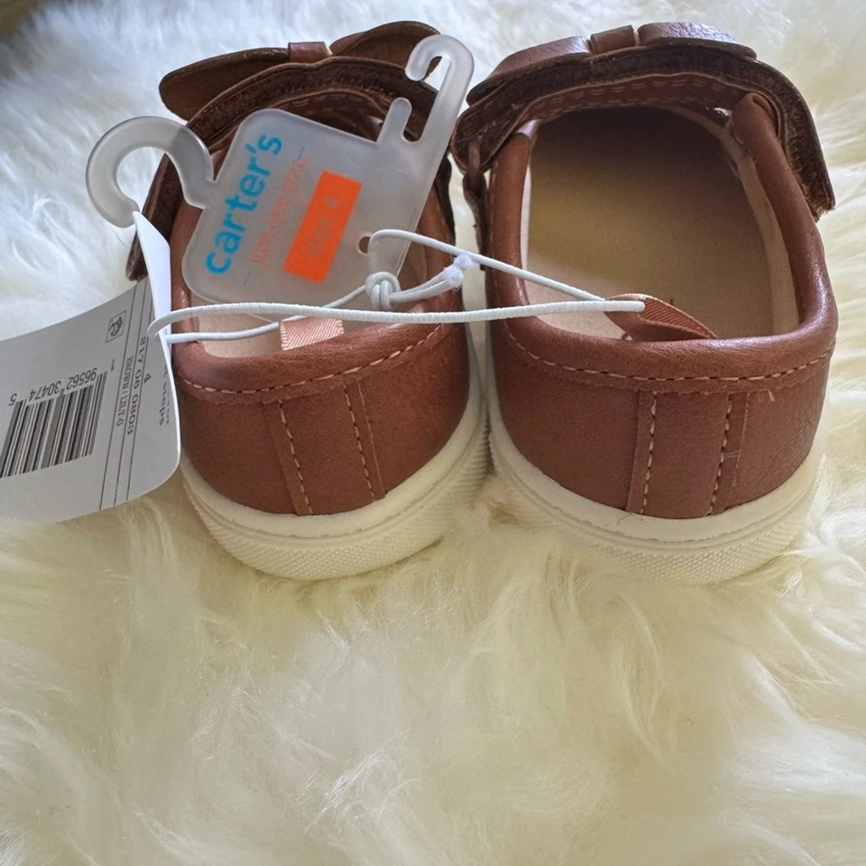 Carter's Brown Mary Jane Dress Baby Shoes with Bow Size 4 - Image 4 of 4
