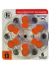 6pk 1.45V Size 13 Hearing Aid Battery Zero Mercury Long Tab Easy to Insert