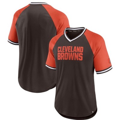 Men's Fanatics Brown/Orange Cleveland Browns Second Wind V-Neck T-Shirt NWT XL