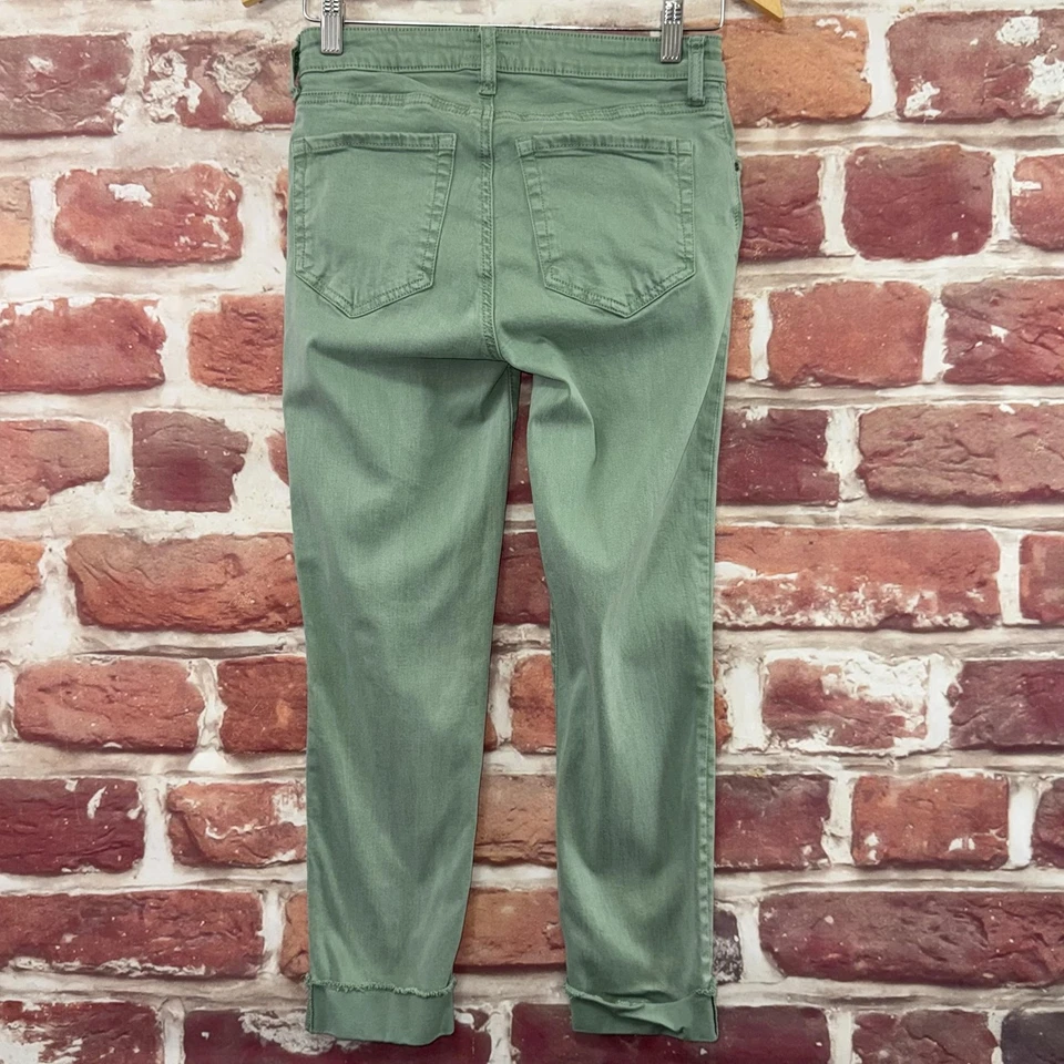 Kut From The Kloth Amy Crop Straight Leg Pants Womens 0 Green Stretch Distressed - Image 2 of 4