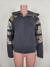 VS PINK Victoria s Secret Black Gold Sequin Bling Full Zip Hoodie Sweatshirt M