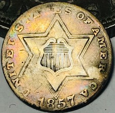 1857 Three Cent Silver Piece Trime 3c Type 2 Ungraded US Coin CC30941