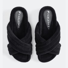 Fabletics Black Terry Criss Cross Slippers Women s Size 10-11 SEE MEASUREMENT