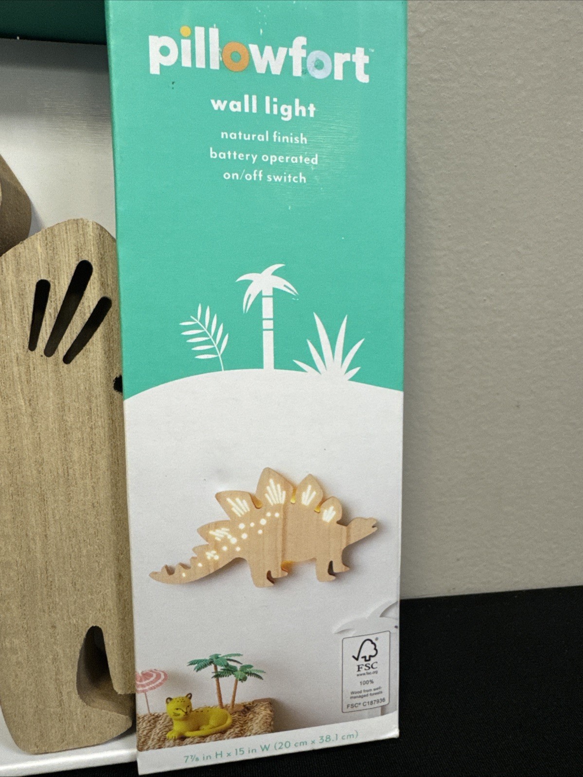 Pillowfort Dinosaur Wall Light Decor Stegosaurus Kids Natural Finish