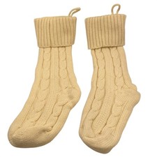 Cream Cable Knit Christmas Stockings Set of 2 Cozy Farmhouse Holiday Decor