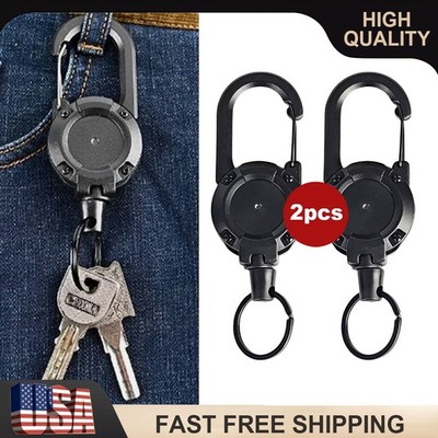 2Pcs Heavy Duty Keychain Retractable Carabiner Car Key Chain with Badge Holder