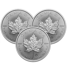 Lot of 3 - 2025 $5 Silver Canadian Maple Leaf 1 oz BU