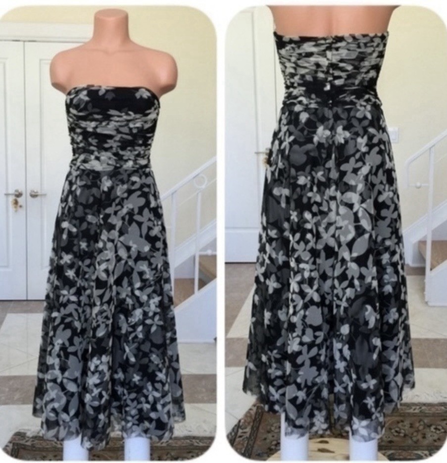 Y2K BCBG MaxAzria floral tulle strapless dress gown 0 XS NWOT prom gala party