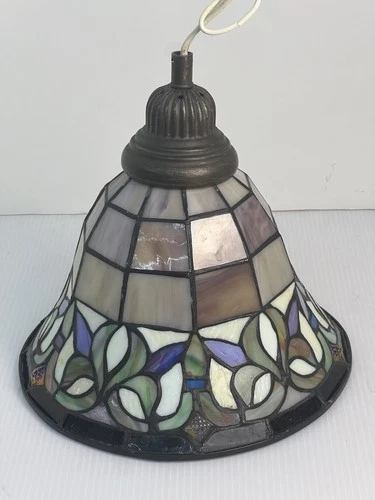 Vtg Tiffany Style Bell Stained Glass Hanging/Pendant Lamp Plugin-Tested Works!