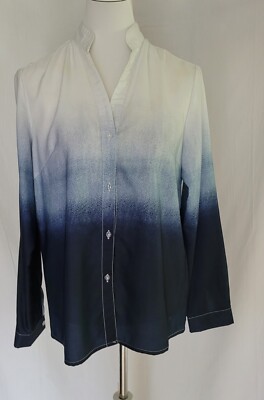 Gr 40/42 Damen Hemd Bluse Weiß zu Blau schattiert schön zu Jeans Maße beachten