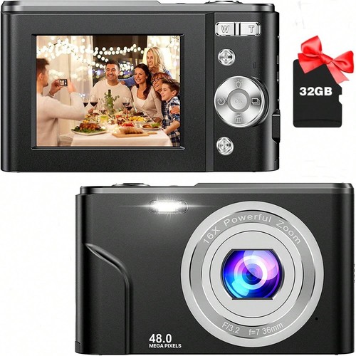 1080P 48MP 16X Zoom Compact Mini Digital Camera for Kids w/ 32GB SD Card - Picture 34 of 54