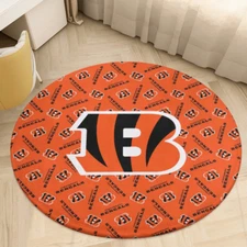 Cincinnati Bengals Print Circular Coral Velvet Floor Mat 35.4" Home Decorative