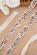 Bridal Imitation Pearls/Rhinestones Satin Sash Dusty Rose Wedding