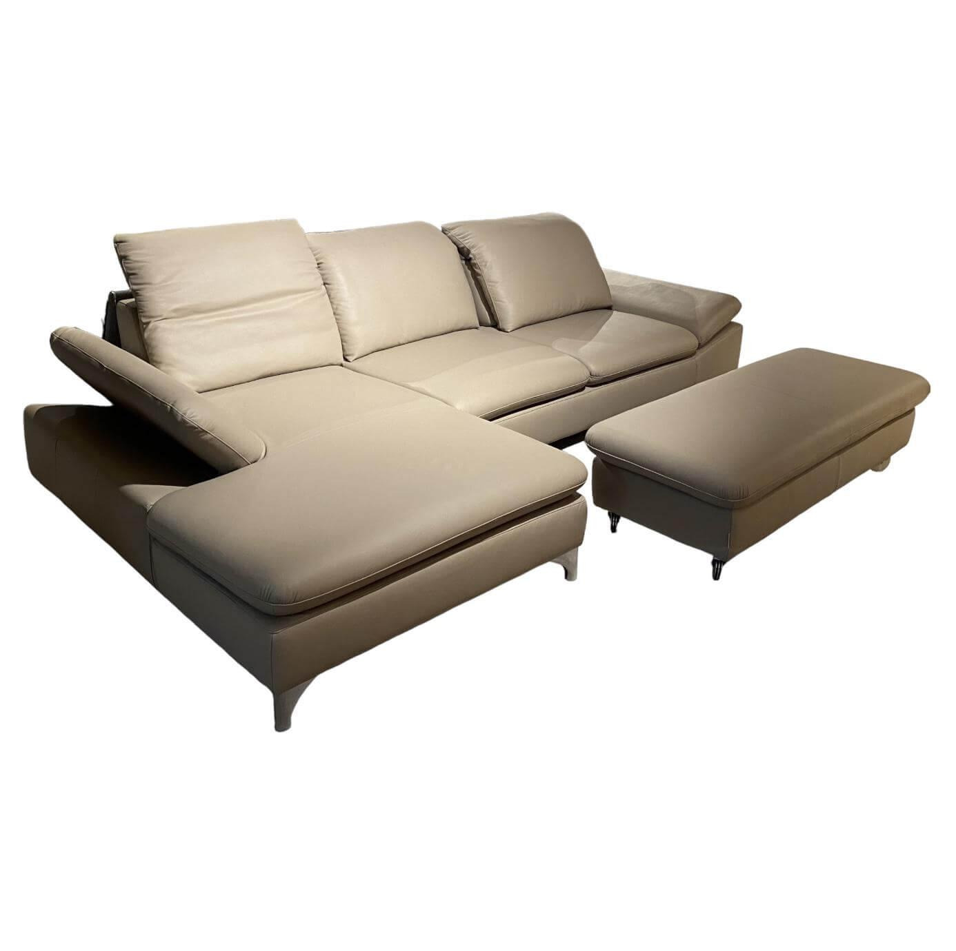 W. Schillig Sofa Couch Polstergarnitur Myra Leder Z7149 Stein Creme mit Hocker