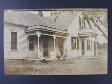 Arbela Missouri MO Family On Porch House Antique Real Photo Postcard RPPC 1914